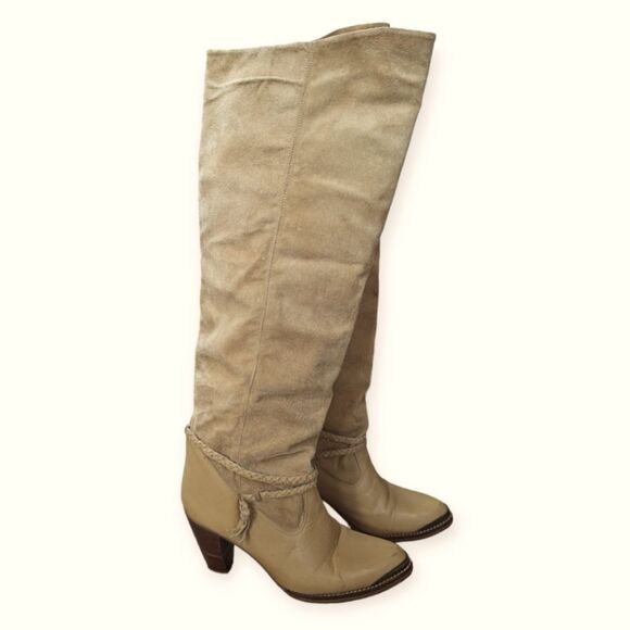 Vintage leather and suede knee high Western boots - Picture 1 of 9
